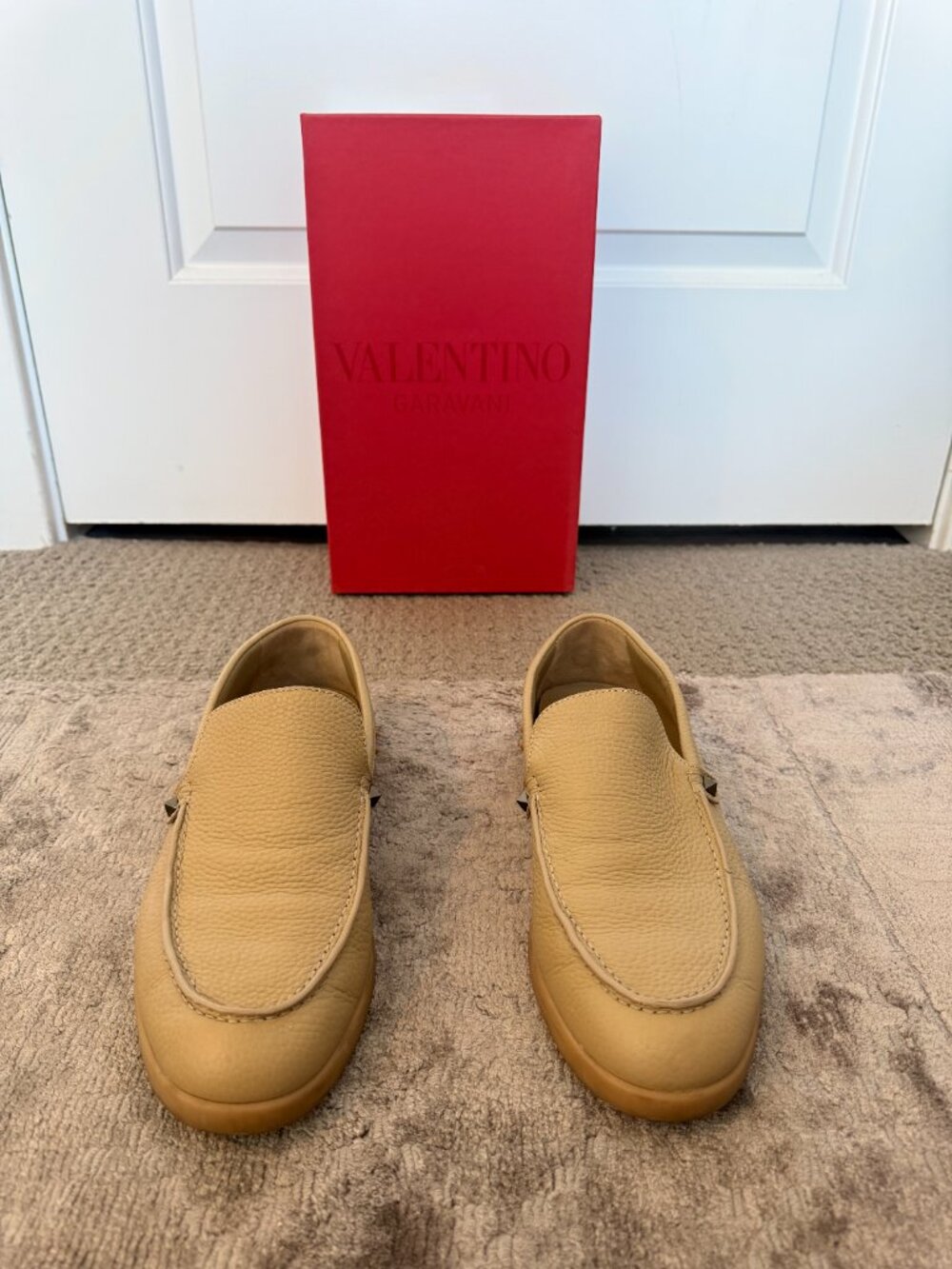 Valentino Slip-On Loafers, Rockstud in Light Brown Leather (Size EU 42 / US 9)